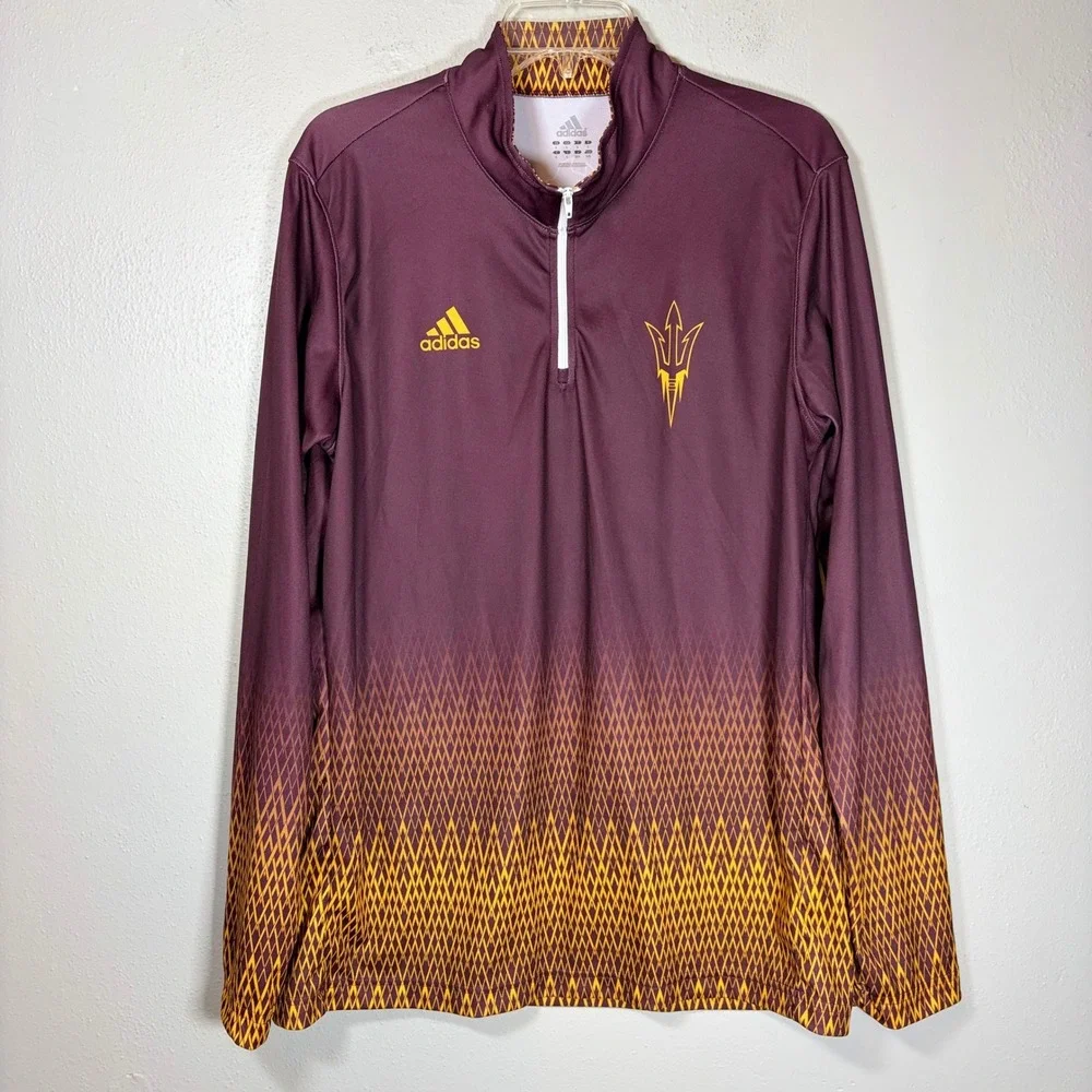 Adidas Arizona State Sun Devils ASU Quarter Zip Pullover Maroon Gold Mens L